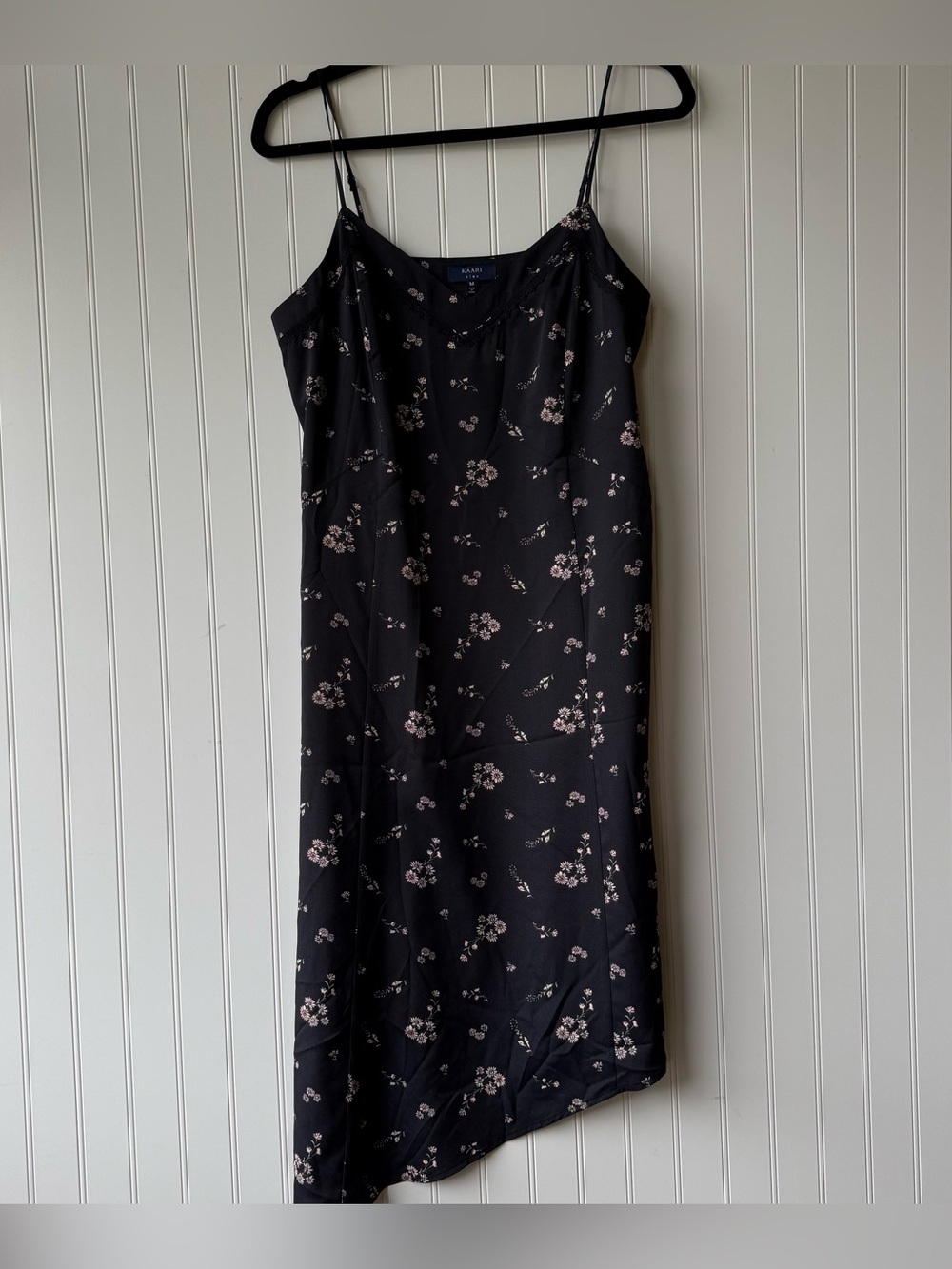 Kaari Blue - black Floral Slip Dress medium 90s whimsygoth